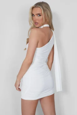 Public Desire One Shoulder Ruched Mini Dress With Scarf White | Women Dresses