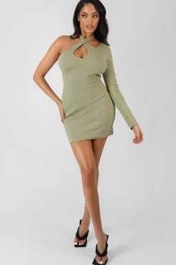 Public Desire One Sleeve Cross Strap Asymmetric Mini Dress | Women Dresses