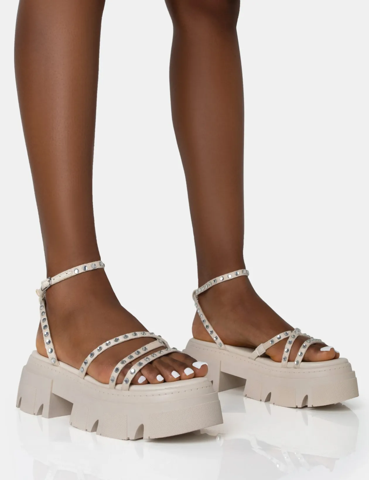 Public Desire Orbit Diamante Strappy Chunky Platform Sole Sandals | Women Chunky Sandals