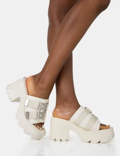 Public Desire Oslo Buckle Mule Platform Mid Heel Sandals | Women Flatforms