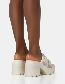 Public Desire Oslo Buckle Mule Platform Mid Heel Sandals | Women Flatforms