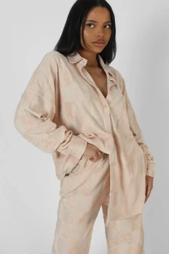 Public Desire Oversized Checkerboard Towelling Shirt | Women Tops