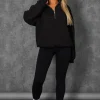 Public Desire Oversized Half Zip Pullover Pocket Front Sweatshirt | Women Curve