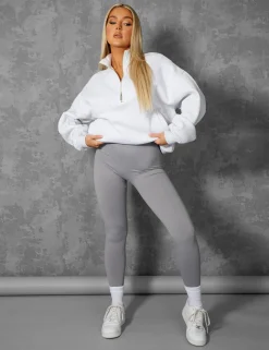 Public Desire Oversized Half Zip Pullover Pocket Front Sweatshirt Oatmeal Marl | Women Curve