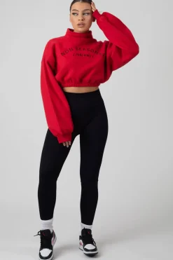 Public Desire Oversized High Neck Embroide Slogan Cropped Sweatshirt | Women Sweatshirt & Hoodies
