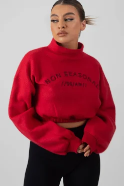 Public Desire Oversized High Neck Embroide Slogan Cropped Sweatshirt | Women Sweatshirt & Hoodies