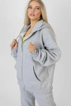 Public Desire Oversized Zip Through Hoodie Grey | Women Sweatshirt & Hoodies