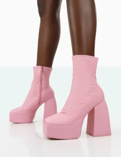 Public Desire Own Thing Wide Fit Pu Chunky Square Toe Platform Heel Block Ankle Boots | Women Wide Fit Ankle Boots