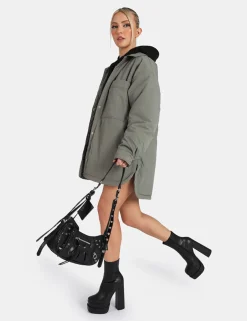 Public Desire Padded Oversized Shacket Slate | Women Outerwear & Jackets