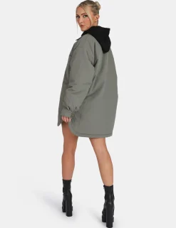 Public Desire Padded Oversized Shacket Slate | Women Outerwear & Jackets
