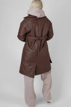 Public Desire Padded Pu Trench Chocolate | Women Outerwear & Jackets
