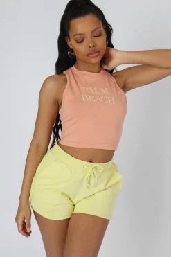 Public Desire Palm Beach Embroidered Racer Crop Top | Women Tops