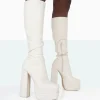 Public Desire Passive Wide Fit Pu Square Toe Platform Block High Heel Over The Knee Boots | Women Platform Heels