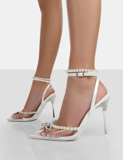 Public Desire Pearly Pearlescent Wrap Around Party Pointed Toe Stiletto Court Heels | Women Court Heels