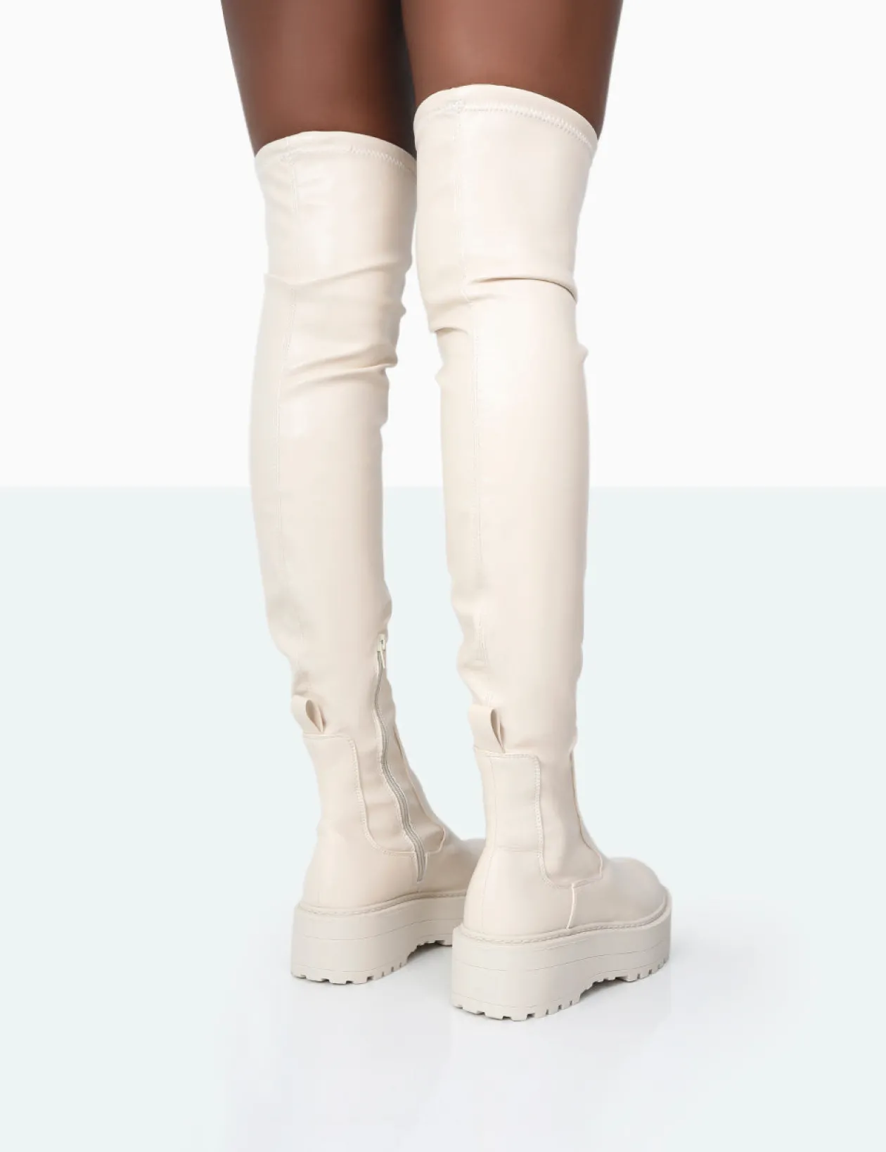 Public Desire Pheonixe Pu Chunky Sole Round Toe Over The Knee Boots | Women Chunky Boots