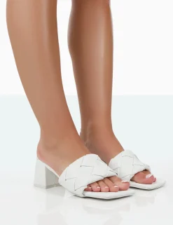 Public Desire Play Nice Pu Woven Square Toe Block Mid Heeled Sandals | Women Heeled Mules