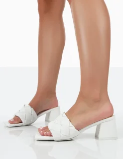 Public Desire Play Nice Pu Woven Square Toe Block Mid Heeled Sandals | Women Heeled Mules