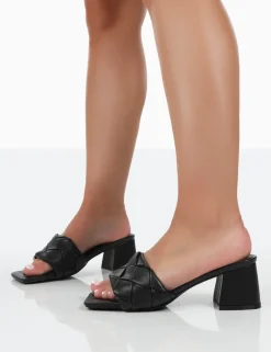 Public Desire Play Nice Pu Woven Square Toe Block Mid Heeled Sandals | Women Heeled Mules