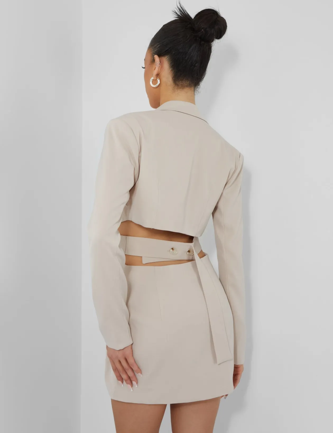 Public Desire Pocket Detail Cut Out Waist Tailored Blazer Dress Ecru | Women Dresses