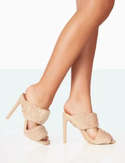 Public Desire Poodle Faux Fur Stiletto Mule Heels | Women Stilettos