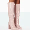 Public Desire Posie Baby Croc Pu Knee High Block Heel Boots | Women Sock Fit Boots