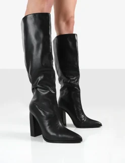 Public Desire Posie Pu Knee High Block Heel Boots | Women Knee High Boots