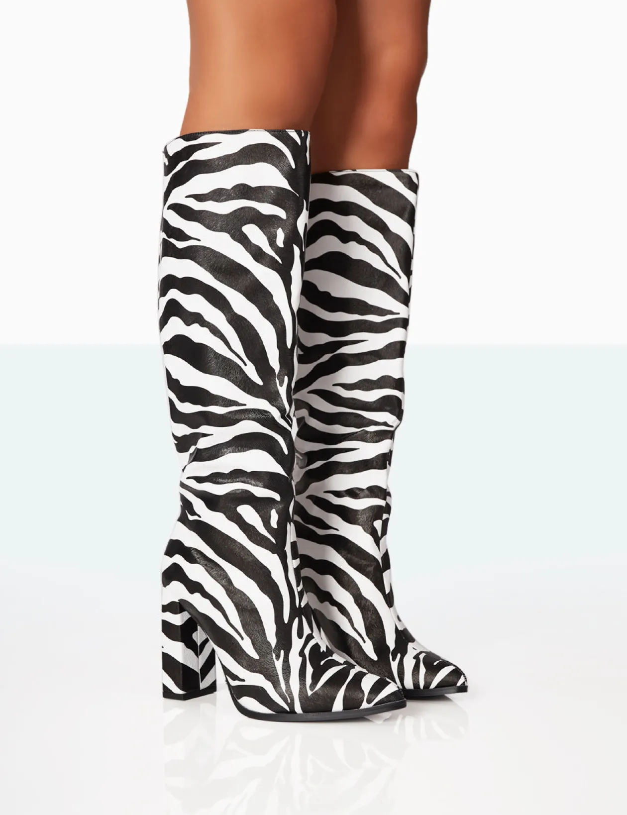 Public Desire Posie Pu Knee High Block Heel Boots | Women Knee High Boots