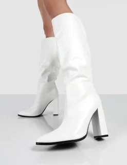 Public Desire Posie Pu Knee High Block Heel Boots | Women Knee High Boots