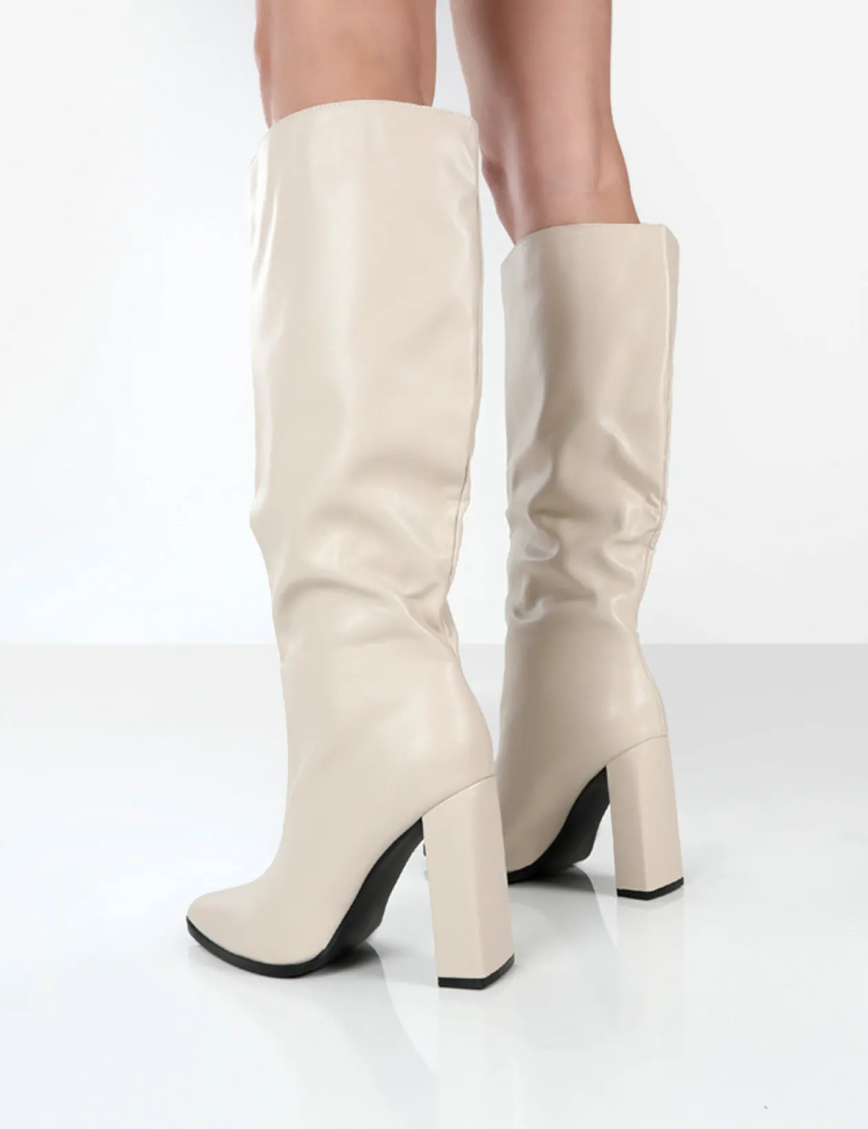 Public Desire Posie Pu Knee High Block Heel Boots | Women Knee High Boots