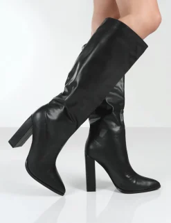 Public Desire Posie Pu Knee High Block Heel Boots | Women Knee High Boots