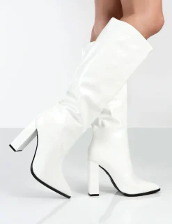 Public Desire Posie Pu Knee High Block Heel Boots | Women Knee High Boots