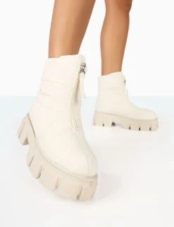 Public Desire Puffy Nylon Zip Up Chunky Sole Snow Ankle Boots | Women Chunky Boots