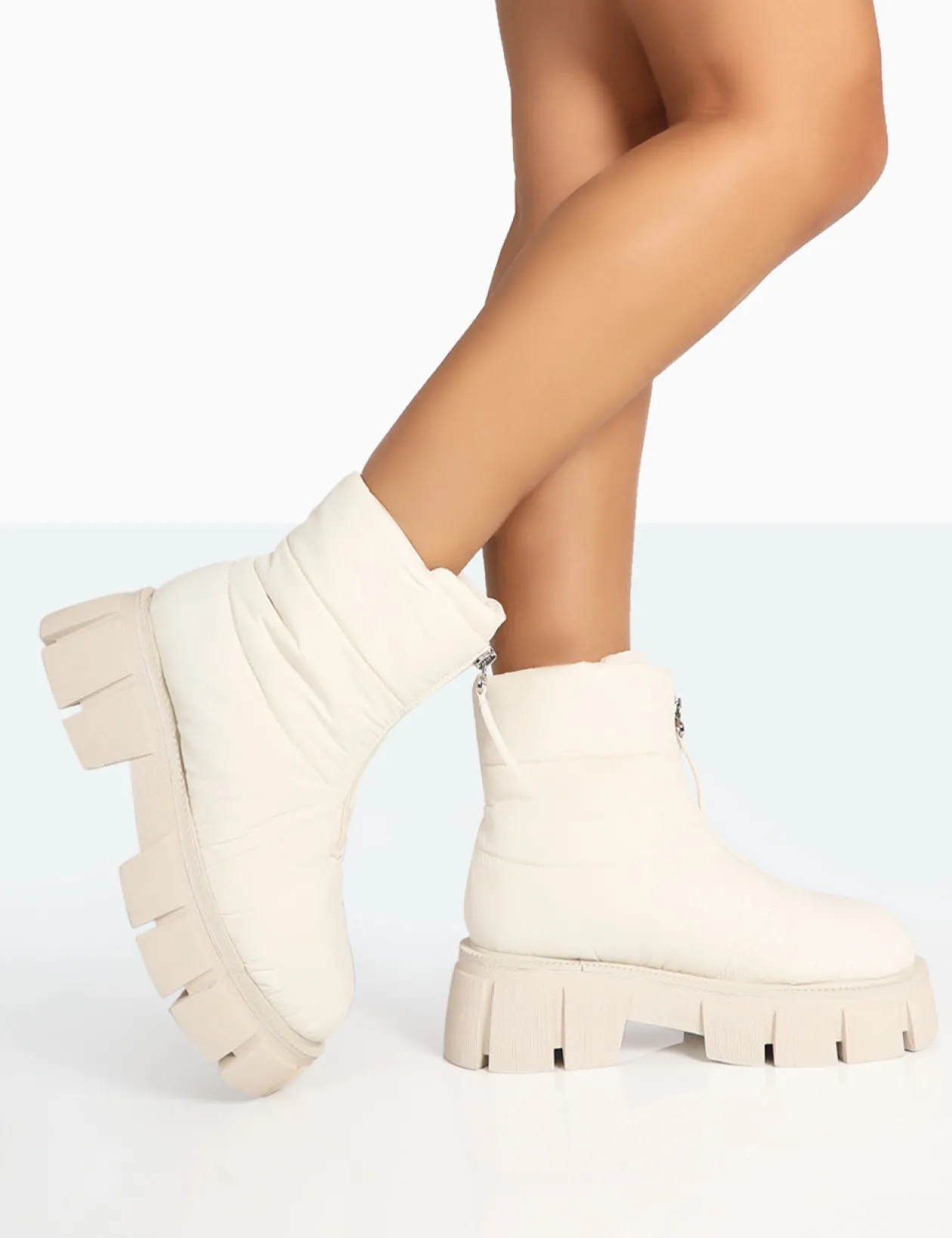 Public Desire Puffy Nylon Zip Up Chunky Sole Snow Ankle Boots | Women Chunky Boots