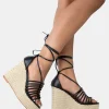 Public Desire Reece Pu Knot Strap Lace Up Raffia Wedge Heels | Women Wedges