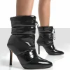 Public Desire Reset Patent Puffer Drawstring Stiletto Heeled Boots | Women Heeled Boots