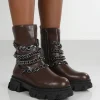 Public Desire Restrain Chocolate Pu Chain Detail Platform Chunky Sole Ankle Boot | Women Ankle Boots