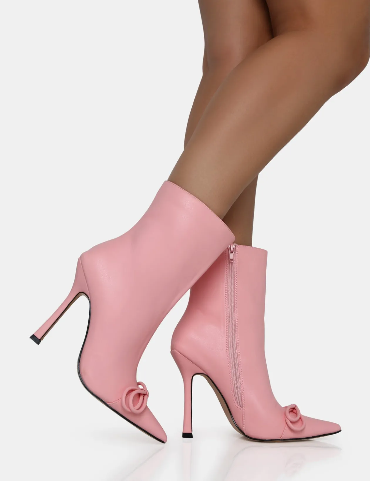 Public Desire Rhia Pu Bow Pointed Toe Stiletto Ankle Boots | Women Heeled Boots