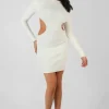 Public Desire Ribbed Cut Out Waist Dress Ivory | Women Dresses
