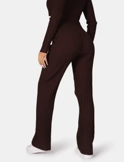 Public Desire Ribbed Knitted Wide Leg Trousers | Women Knitwear