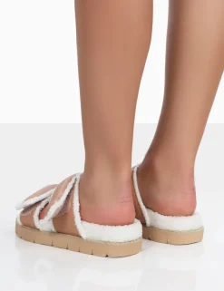 Public Desire Rinc Pu Faux Fur Slide Sandals | Women Sliders
