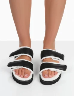 Public Desire Rinc Pu Faux Fur Slide Sandals | Women Sliders