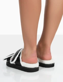 Public Desire Rinc Pu Faux Fur Slide Sandals | Women Sliders