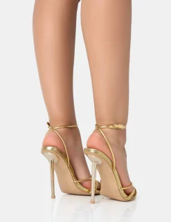Public Desire Risque Pu Strappy Pointed Toe Stiletto Heels | Women Stilettos