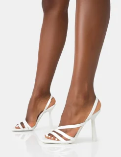 Public Desire Roxie Pu Asymmetric Strap Square Toe Stiletto Heels | Women Barely There Heels
