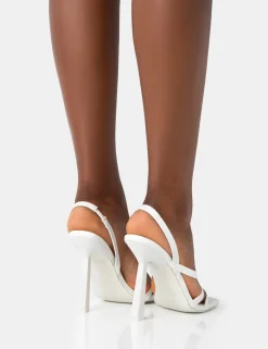 Public Desire Roxie Pu Asymmetric Strap Square Toe Stiletto Heels | Women Barely There Heels