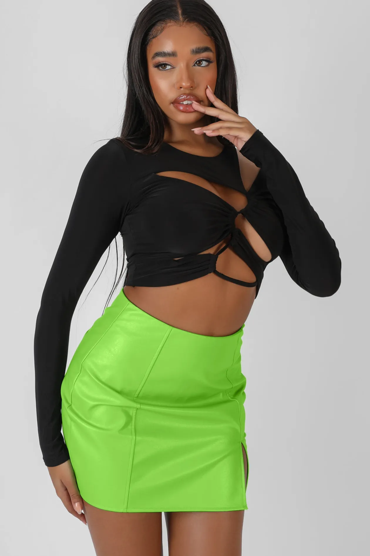 Public Desire Ruched Long Sleeve Cutaway Top | Women Tops