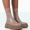 Public Desire Rusty Pu Chunky Sole Platform Sock Ankle Boots | Women Heeled Boots