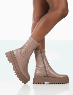 Public Desire Rusty Pu Chunky Sole Platform Sock Ankle Boots | Women Heeled Boots