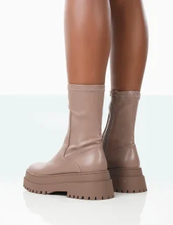 Public Desire Rusty Pu Chunky Sole Platform Sock Ankle Boots | Women Heeled Boots