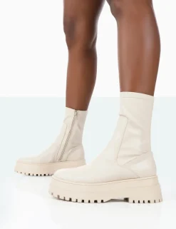 Public Desire Rusty Pu Chunky Sole Platform Sock Ankle Boots | Women Chunky Boots